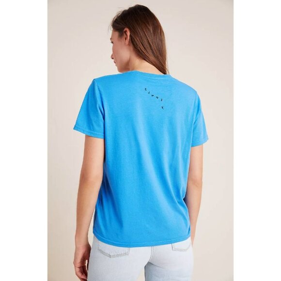 Clare V. Les Yeux Graphic Tee XS Blue Cotton Crewneck - Picture 3 of 12